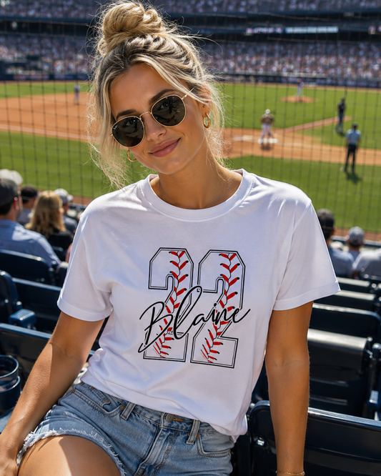 CUSTOM NUMBER & NAME BASEBALL TEE
